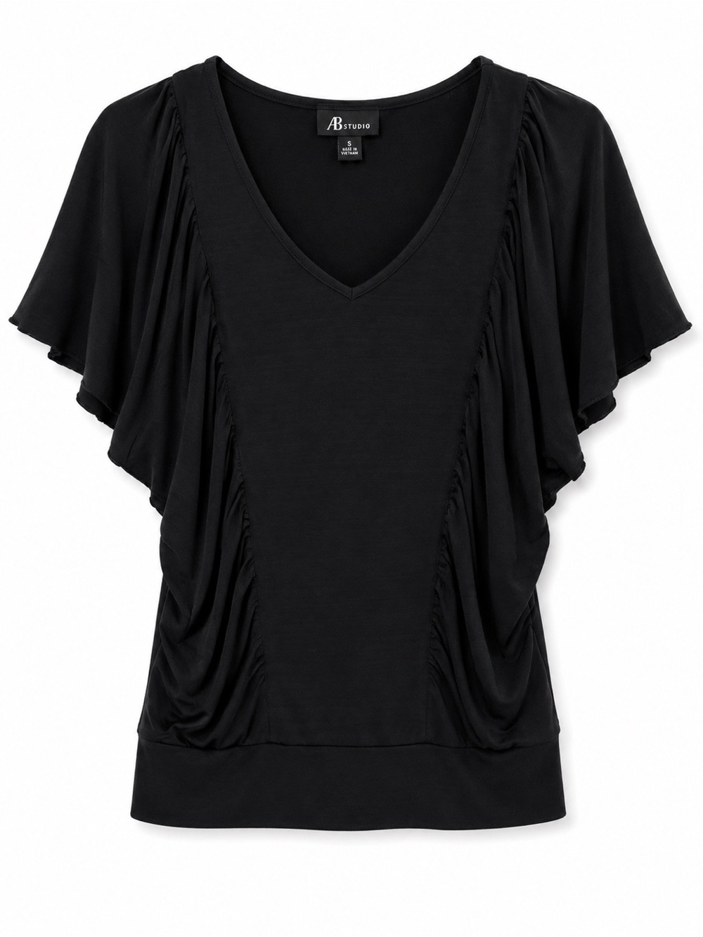 AB Studio Black V-Neck Flutter Sleeve Top